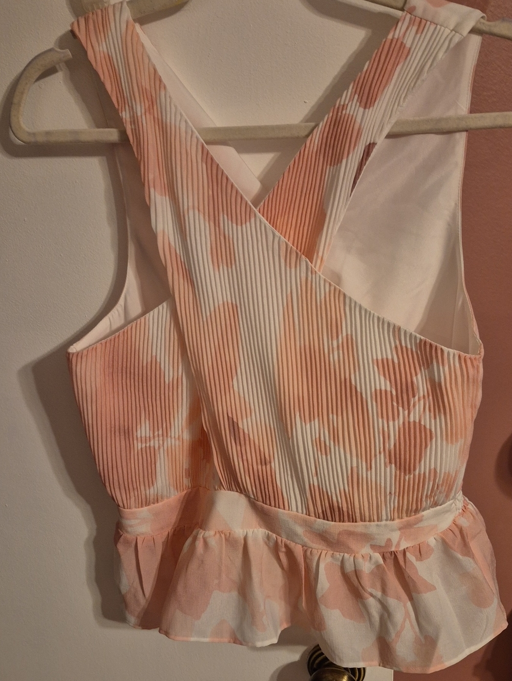 Express Pink and White Pleated Floral Peplum Tank